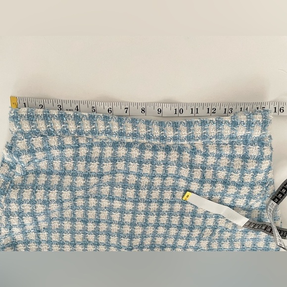 SET JASON WU Boucle Tweed cropped blazer and skort  Blue White Gold Button 8 M - Picture 14 of 16